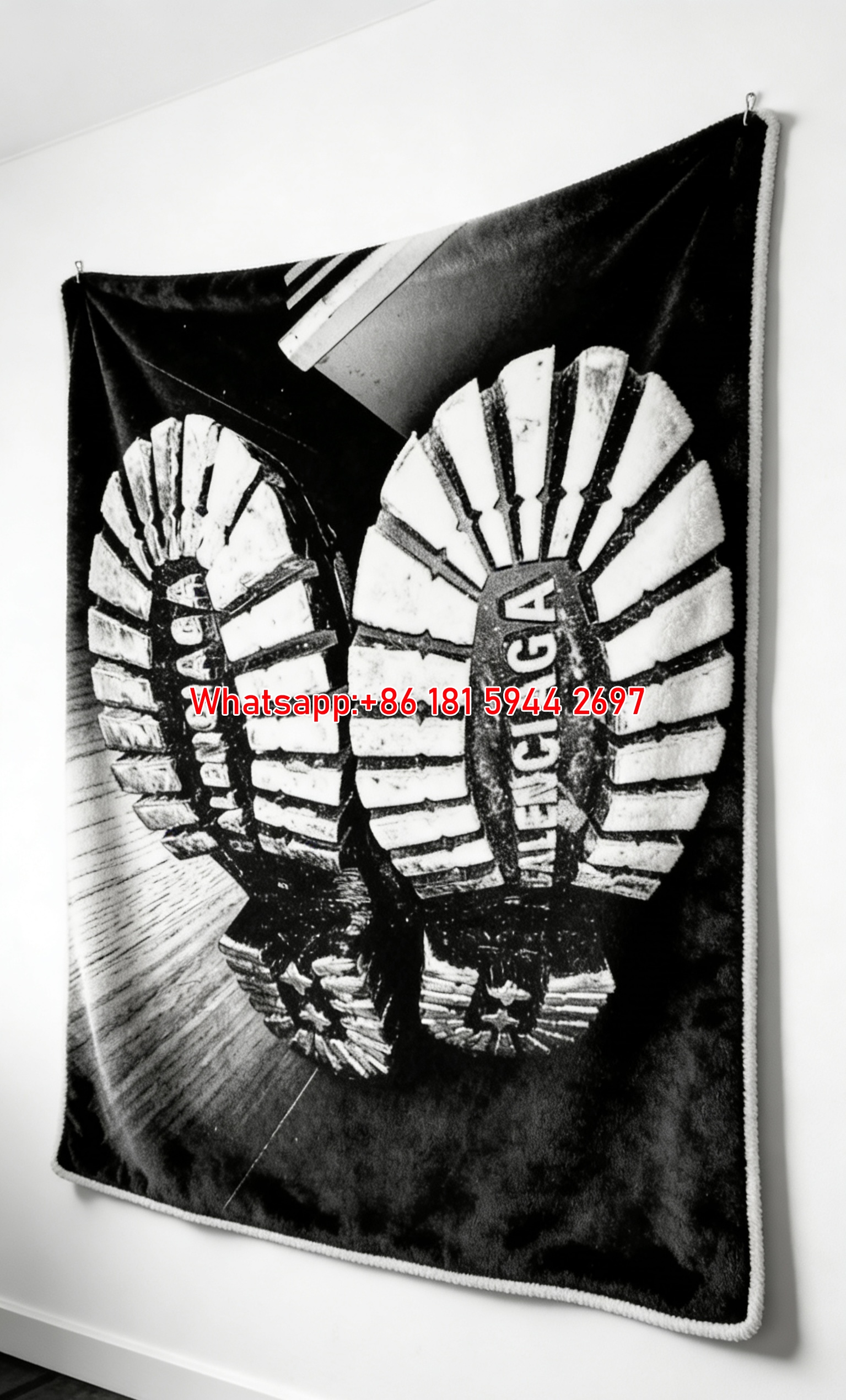 Balenciaga Monochrome Shoe Sole Close-Up Flannel Throw Blanket for Sofa Wall Decor BA132